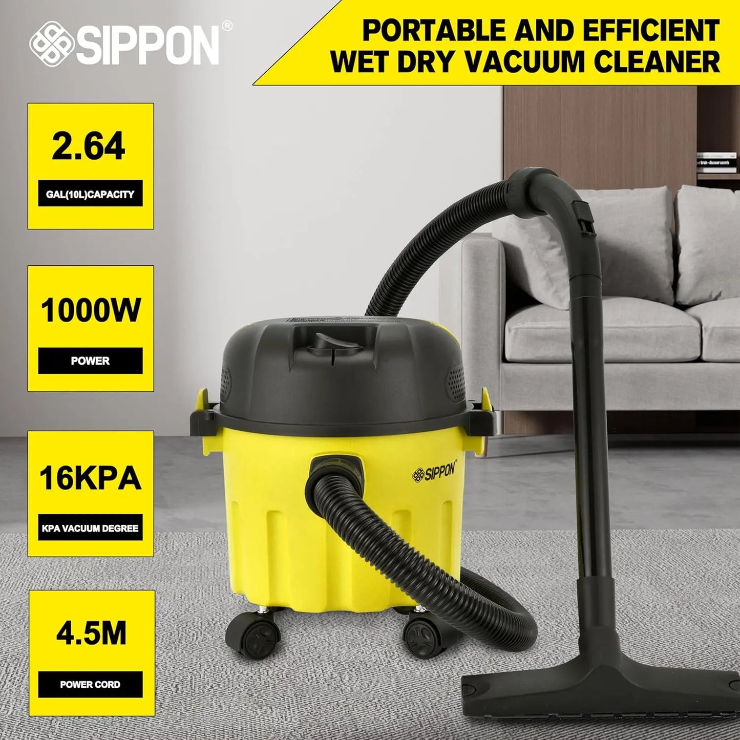 3-in-1 Wet Dry Vacuum, 2 Peak HP, Portable Shop Vacuum Cleaner . Pet Hair, Hard Floor,.