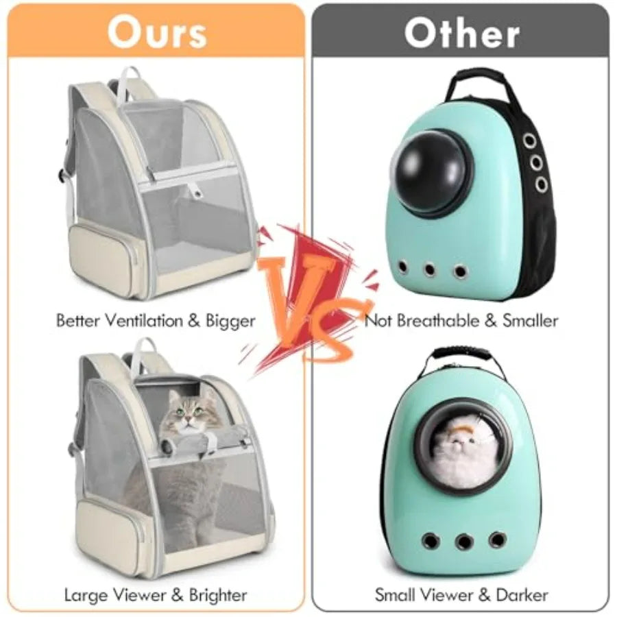Cat Backpack Carrier, Large Pet Carrier Backpack with Kitten Wand Feather Toy