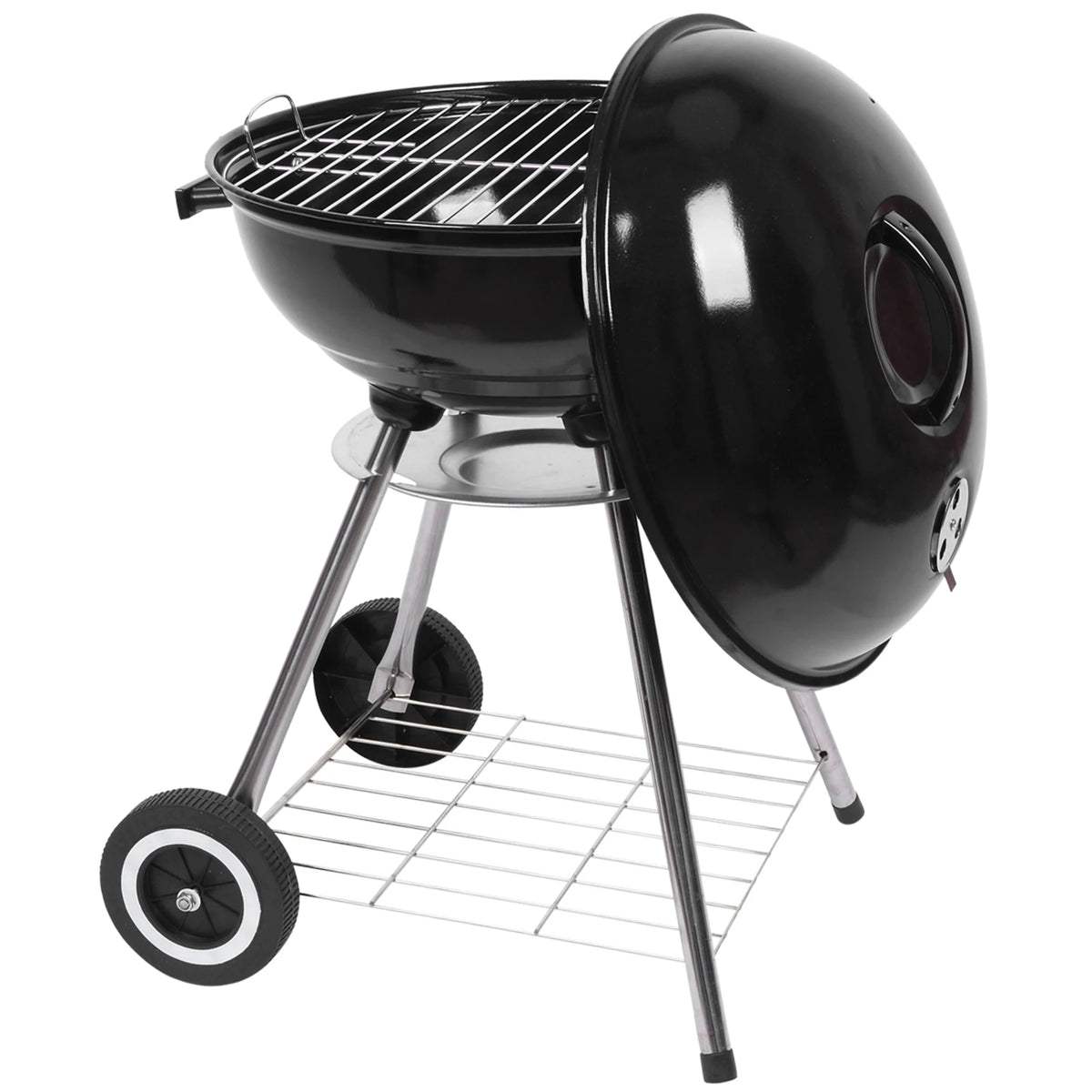 Portable Charcoal Grill with Thermometer & Wooden Handle.
