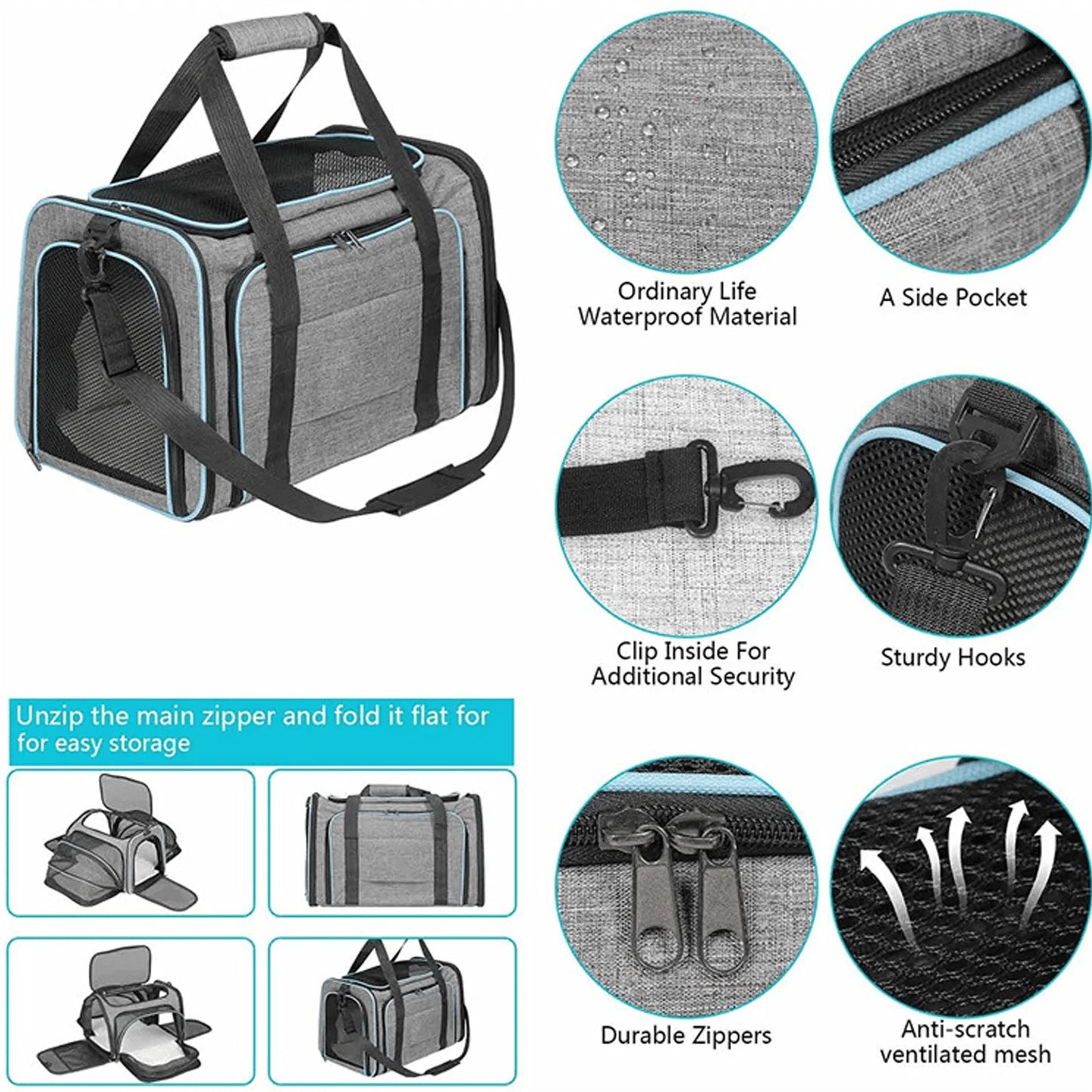 Airline Approved Pet Carrier, Cat Carrier, Dog Carrier With Removable Fleece Pad, .