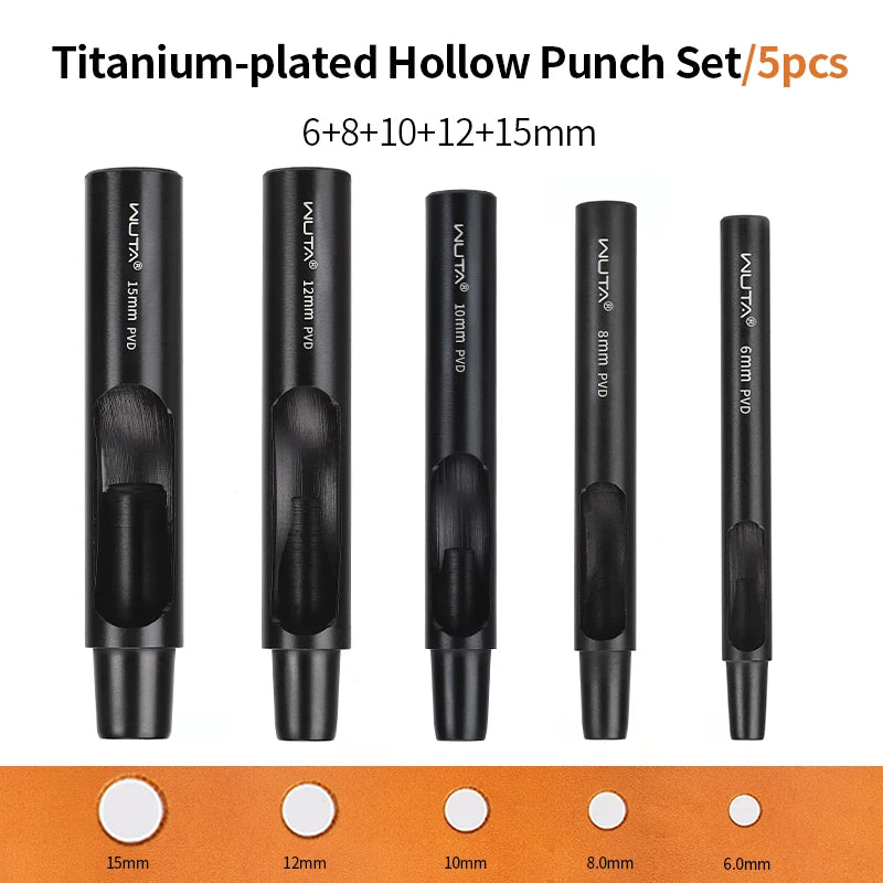Plating Titanium Leather Hollow Punching Tool Set Round Hole Puncher.