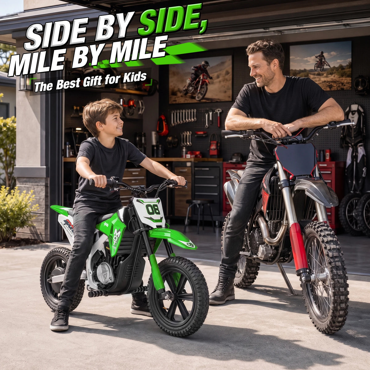 24V Kids Electric Dirt Bike, Powerful Motor 14MPH Ride‑on Motorcycle for Kids, 3‑Speed Adjustable with Disc Brake & Shock Absorption,