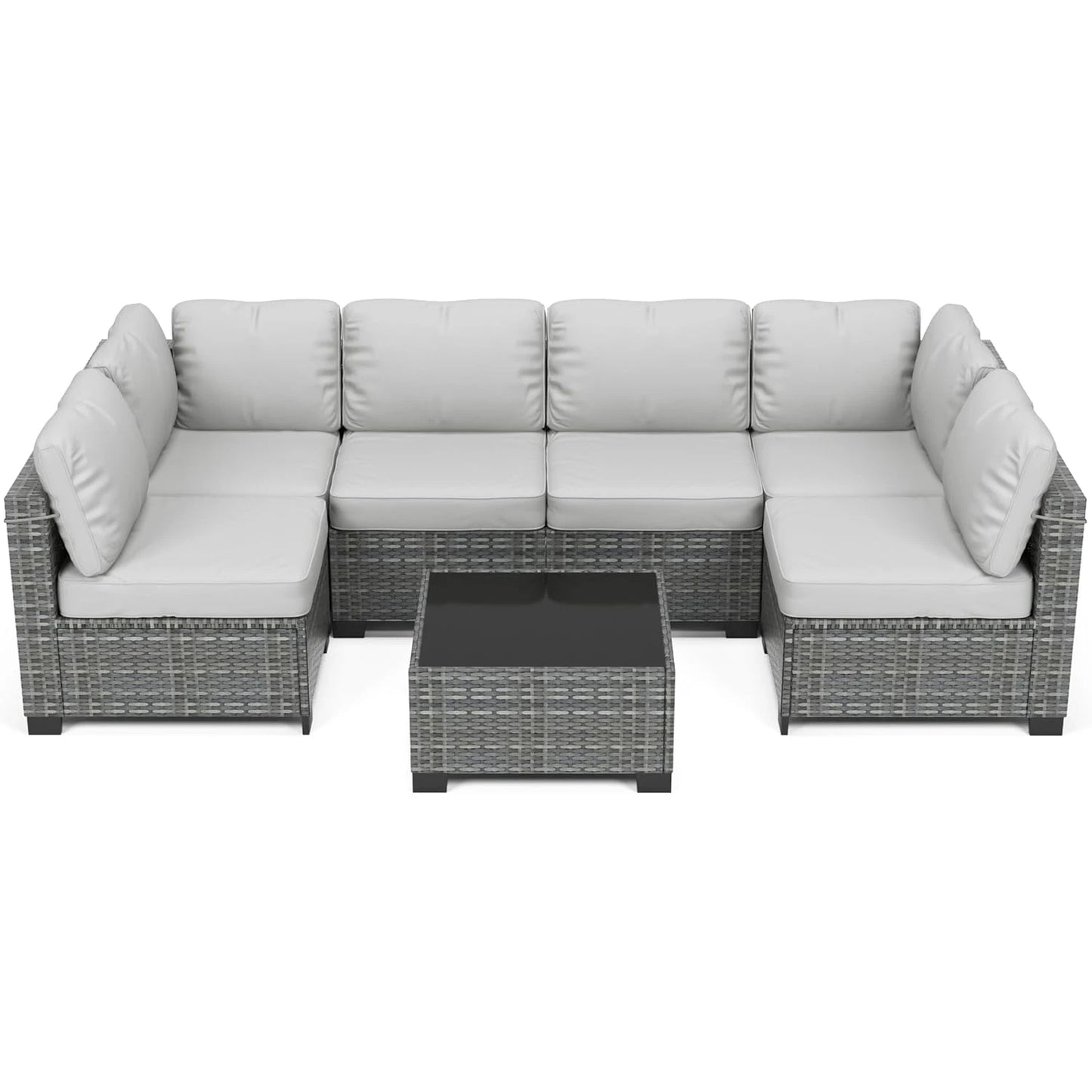 7-Piece Modular Outdoor Furniture Set, PE Rattan Wicker Sectional Modular Conversation Sofa Set, .
