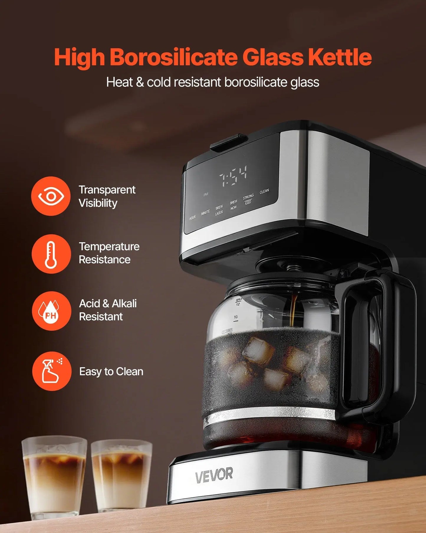 Programmable Coffee Maker, 12 Cup Programmable Drip Coffee Makers with Touch Screen, 4.