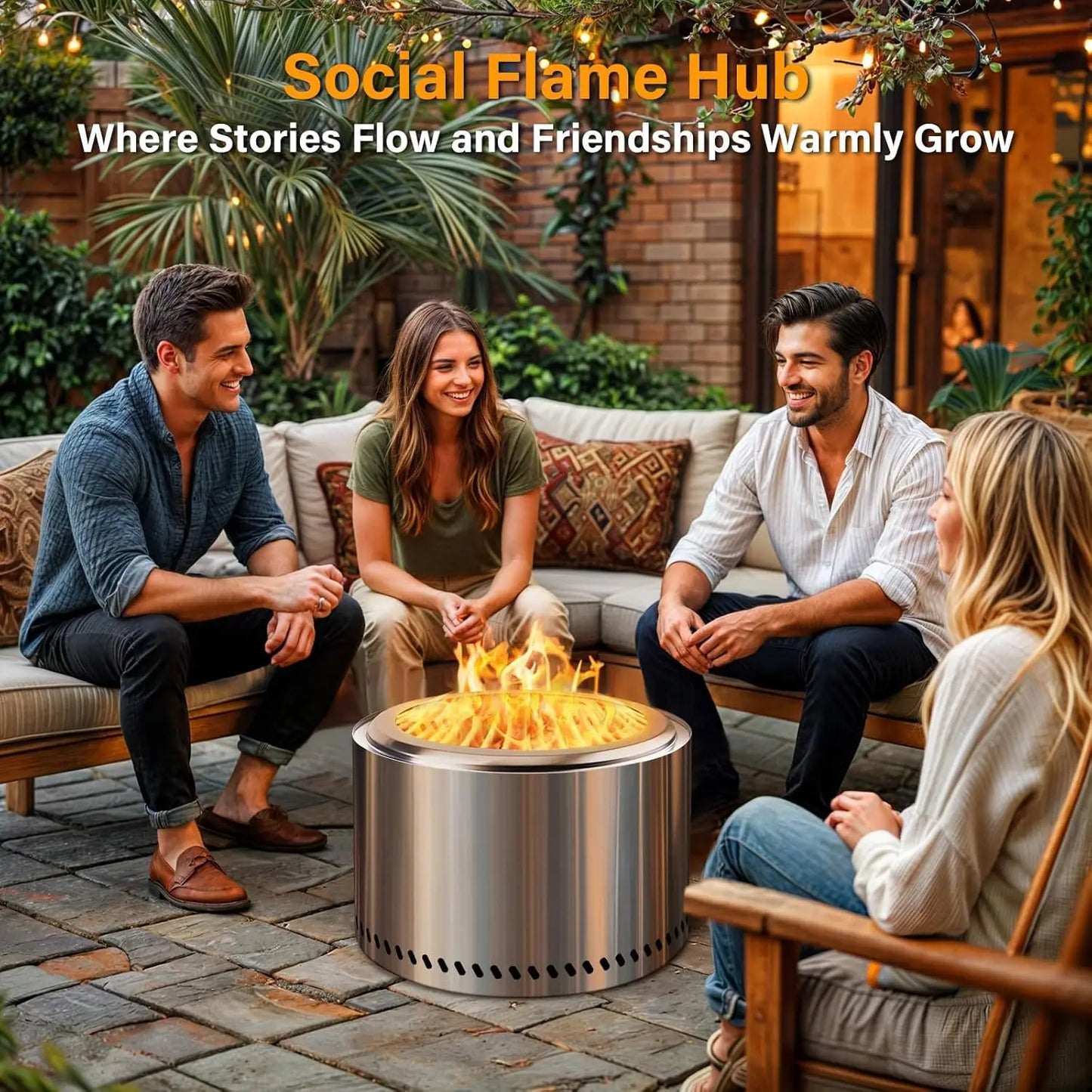 20 Inch Smokeless Fire Pit Outdoor, Stainless Steel Wood Burning Firepit