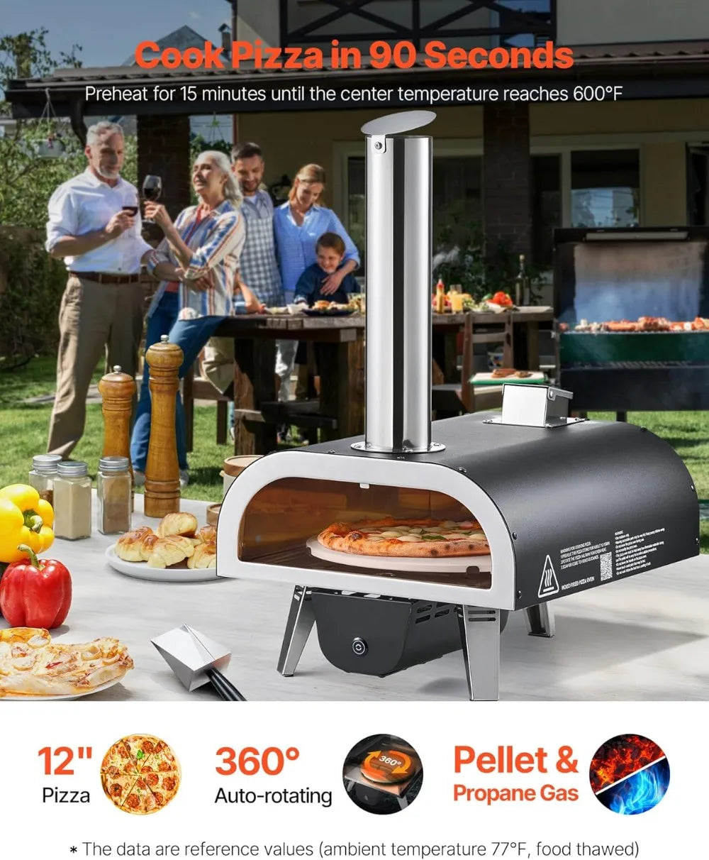 Outdoor Pizza Oven Dual Fuel 12" Auto Rotating Propane