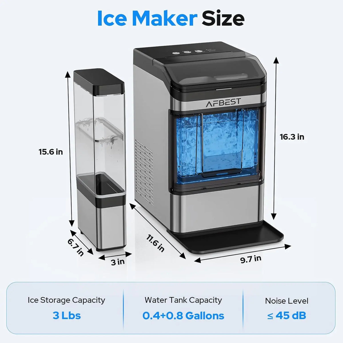 Large Capacity Countertop Nugget Ice Maker – 38 lbs/24H, Chewable Soft Ice, One-Touch Self-Cleaning, Dual Water Tanks (3L+1.5L),.