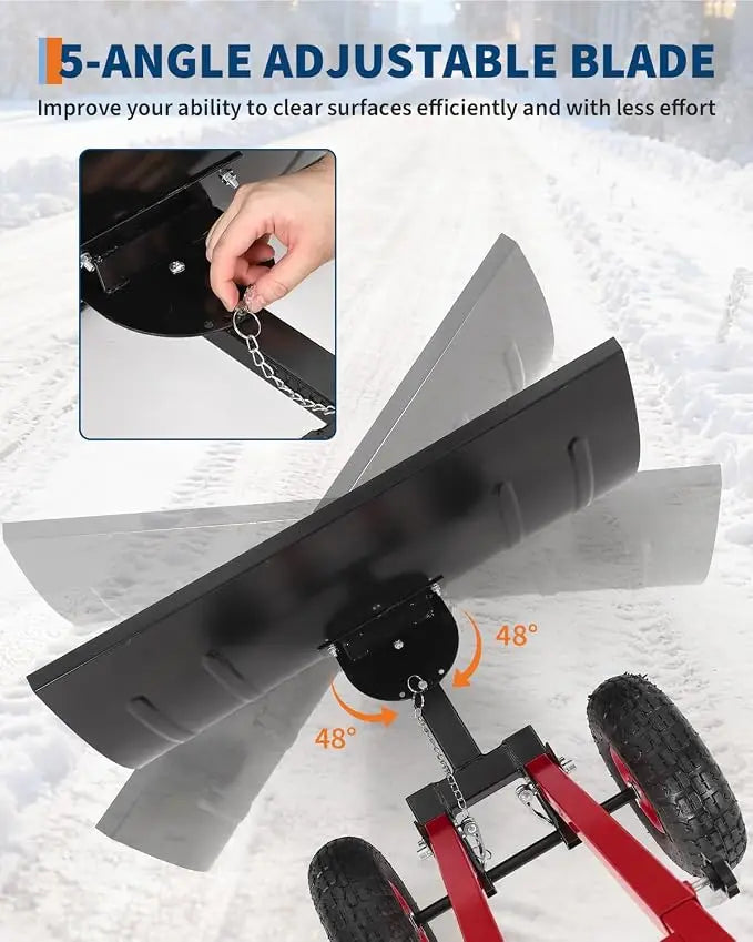 36cm  Wheeled Snow Shovel,Snow Pusher w/Adj Handle Carbon Steel Blade..