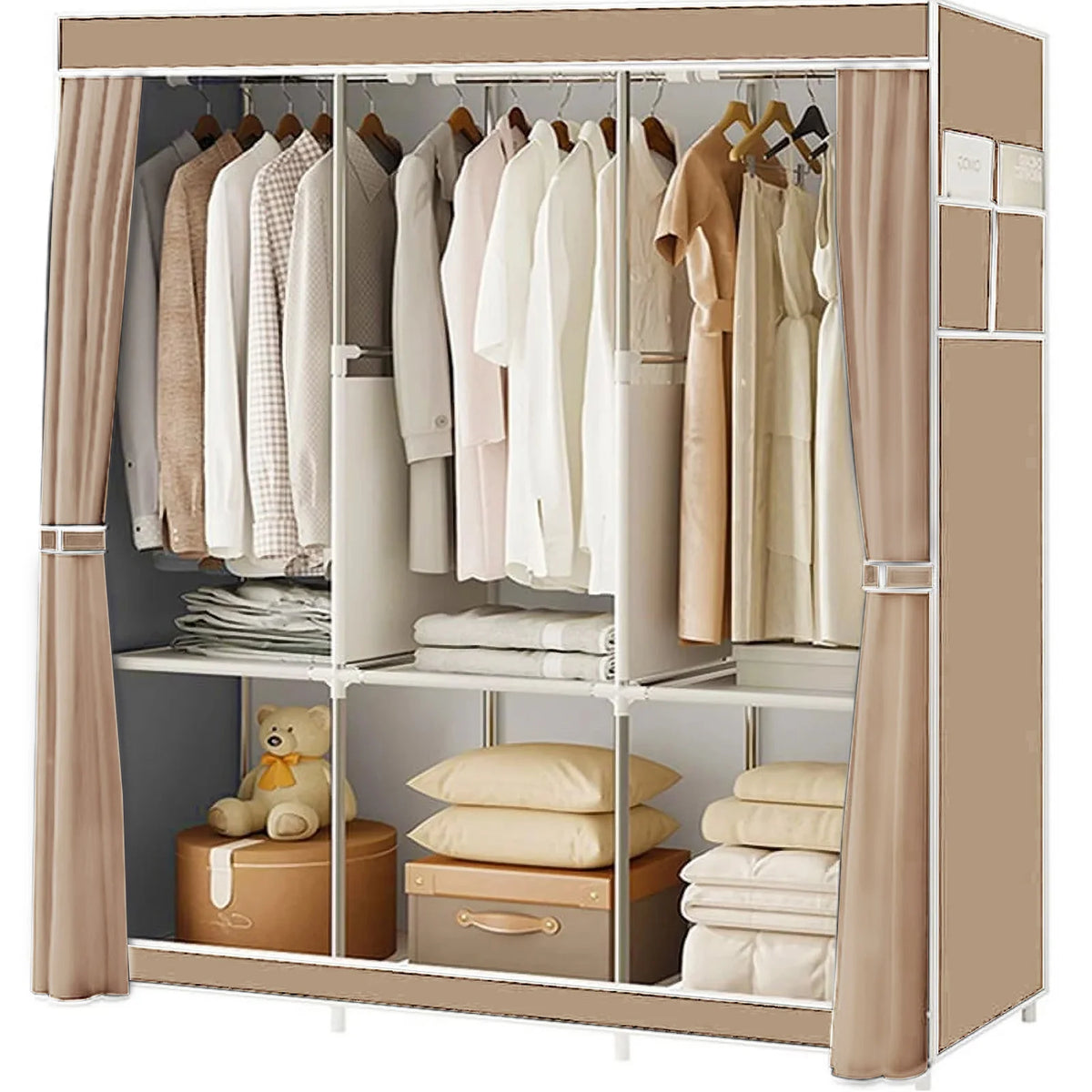 Closet Wardrobe Organizer Storage Rack Portable Clothes Shoe Clothing Shelf Dustproof Non-woven Fabric.