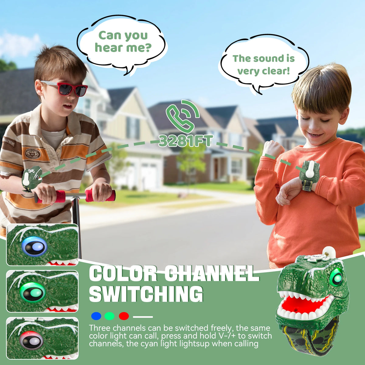 Dinosaur Toys Walkie Talkies for Kids 2 Pack, Wrist Walkie Talkie Watch Toys for Boys Girls Age 3-12, T-Rex Dino Watch Toys.