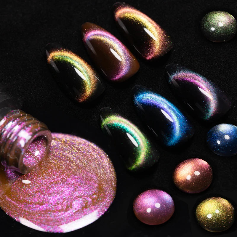 6pcs Magnetic Cat Eye Gel Polish Set, Aurora Glitter Rainbow Colors,.