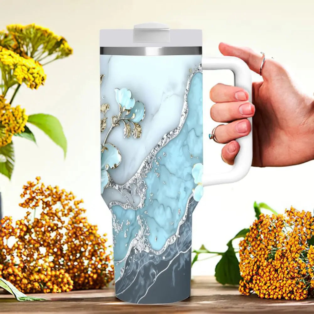 40oz Insulated Tumbler with Handle and Straw, . Double Wall Leakproof.  for Hot & Cold Drinks,.