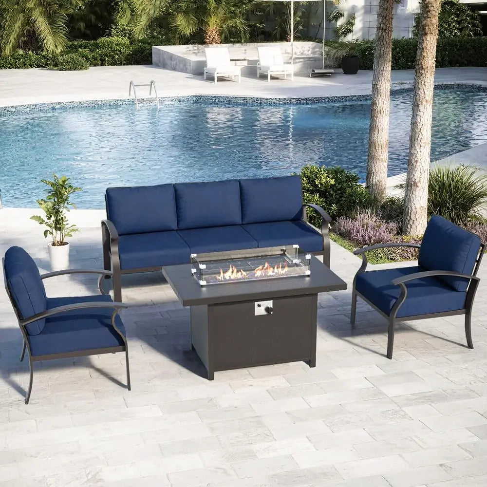 Aluminum Patio Furniture Set with Propane Fire Pit Table 5seat .
