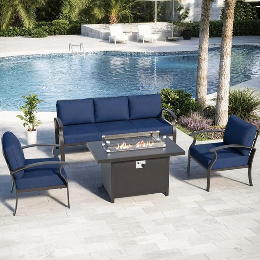 Aluminum Patio Furniture Set with Propane Fire Pit Table 5seat .