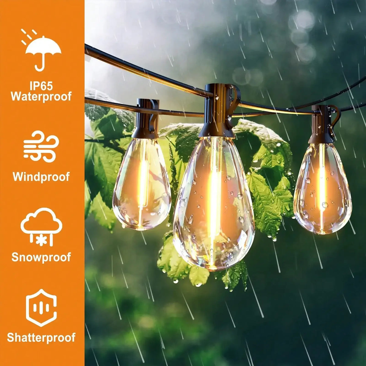 50/100FT Outdoor String Lights With 12 S14 Edison Vintage Bulbs, Connectable Outdoor Patio Lighting, Waterproof And Shatterproof .