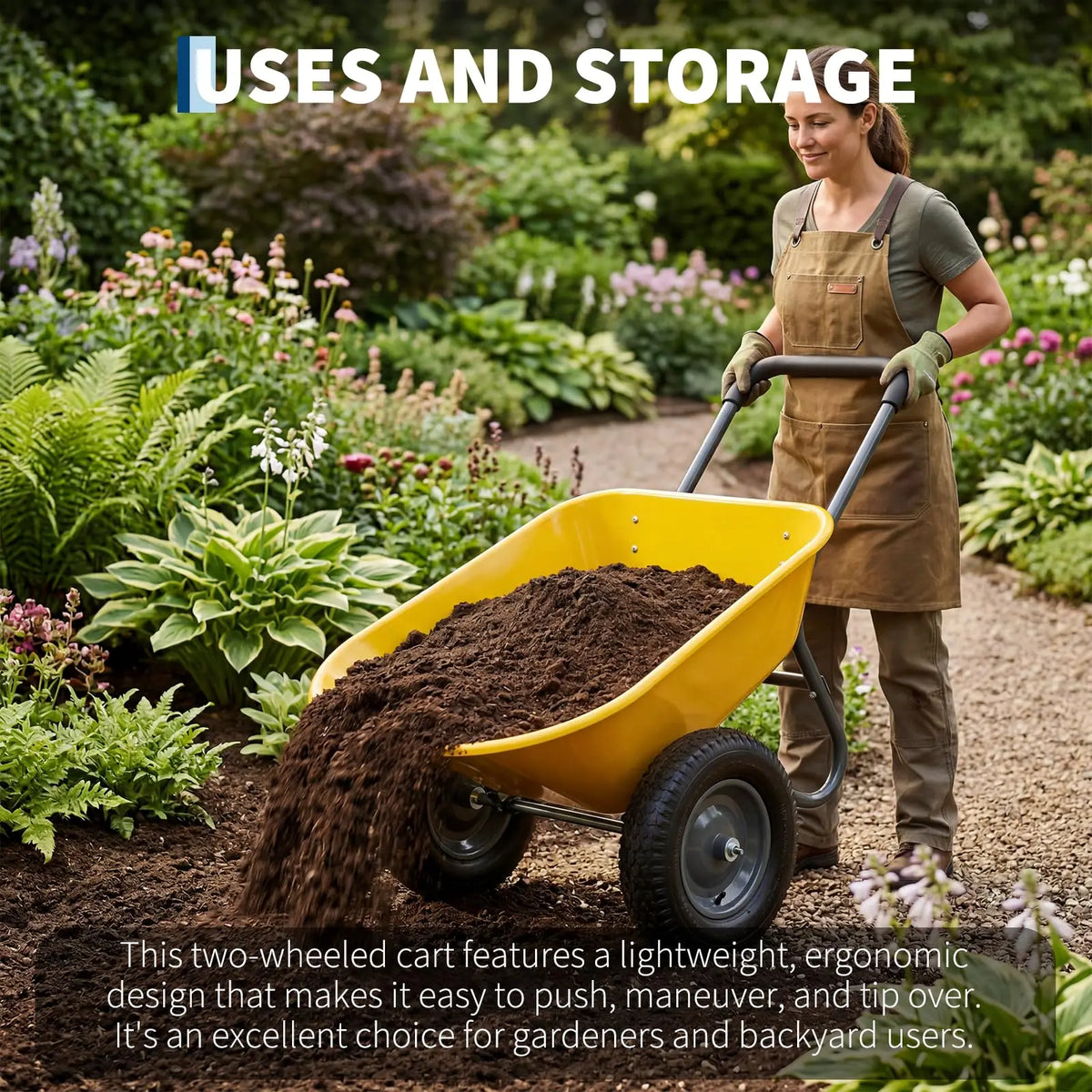 Garden Wheelbarrow Cart Heavy-Duty Utility with Dual or Four Wheels Built-in Stand