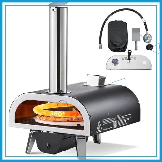 Outdoor Pizza Oven Dual Fuel 12" Auto Rotating Propane