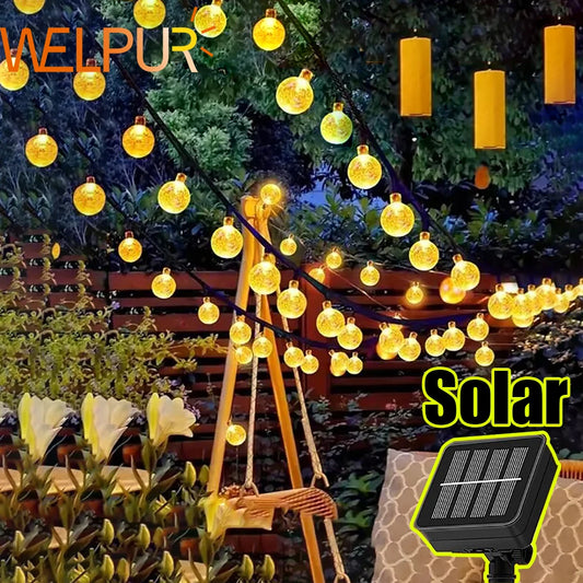 Solar String Lights Outdoor Bubble Ball Lighting String 8 Lighting Modes .