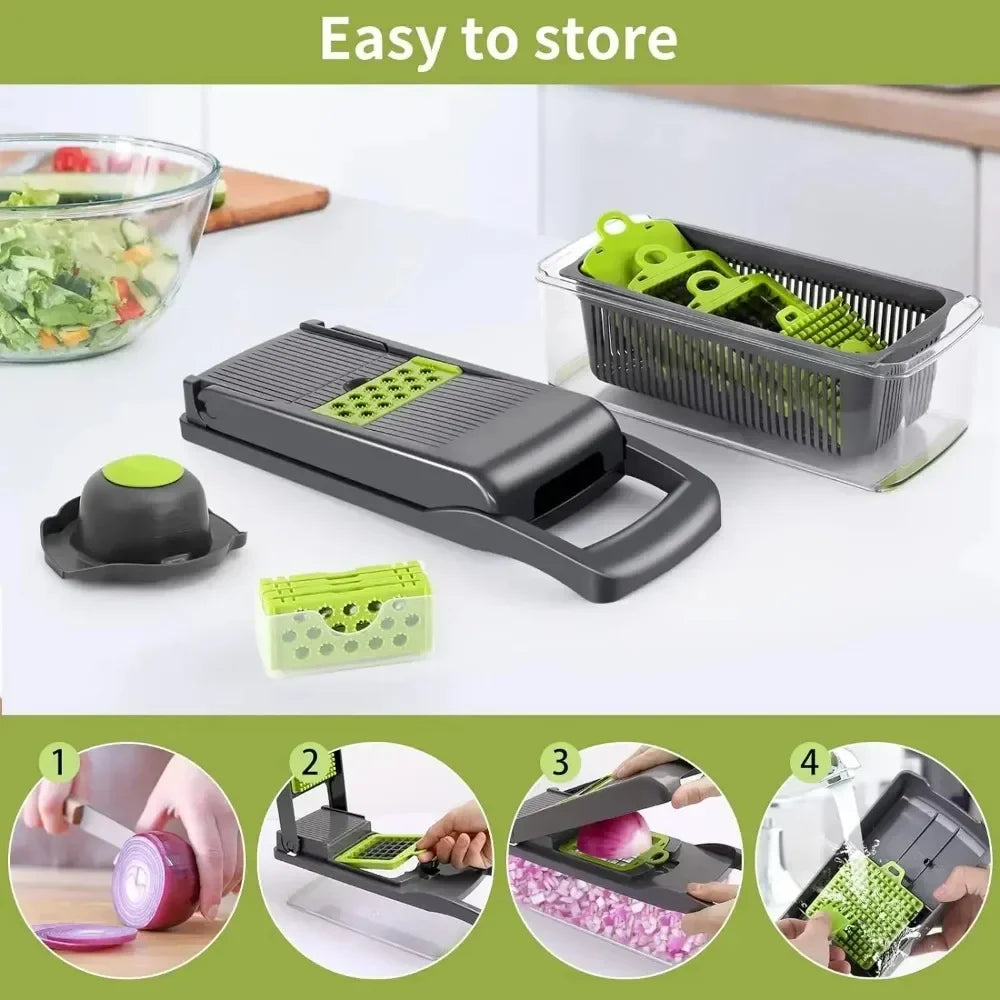 Multifunctional Vegetable Chopper 14/16 in 1 Food Slicer Dicer Grater with Handle.