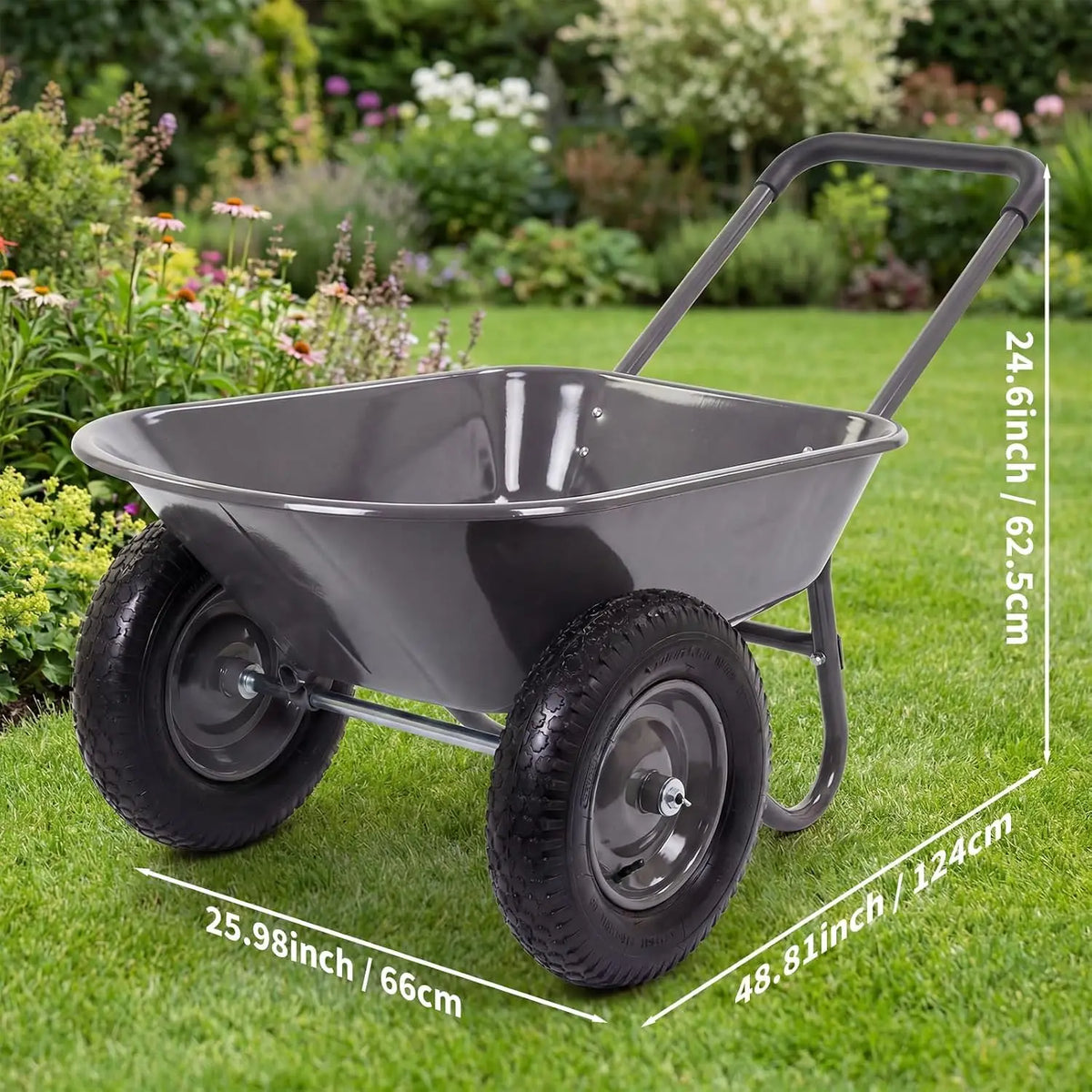 600 Lbs Garden Wheelbarrow with All Terrain 2 Wheel Wagon Cart Steel Frame | Utility Heavy Duty Outdoor Garden Cart 2-Wheel.