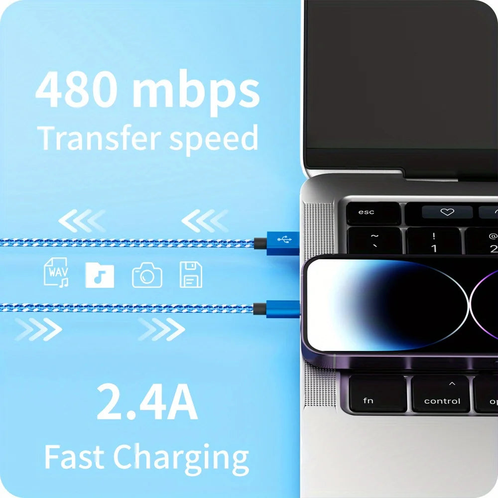3PCS (1M 2M 3M) MFi Certified Charging Cable USB Cable Nylon Braided Fast Charging Cord Compatible For iphone