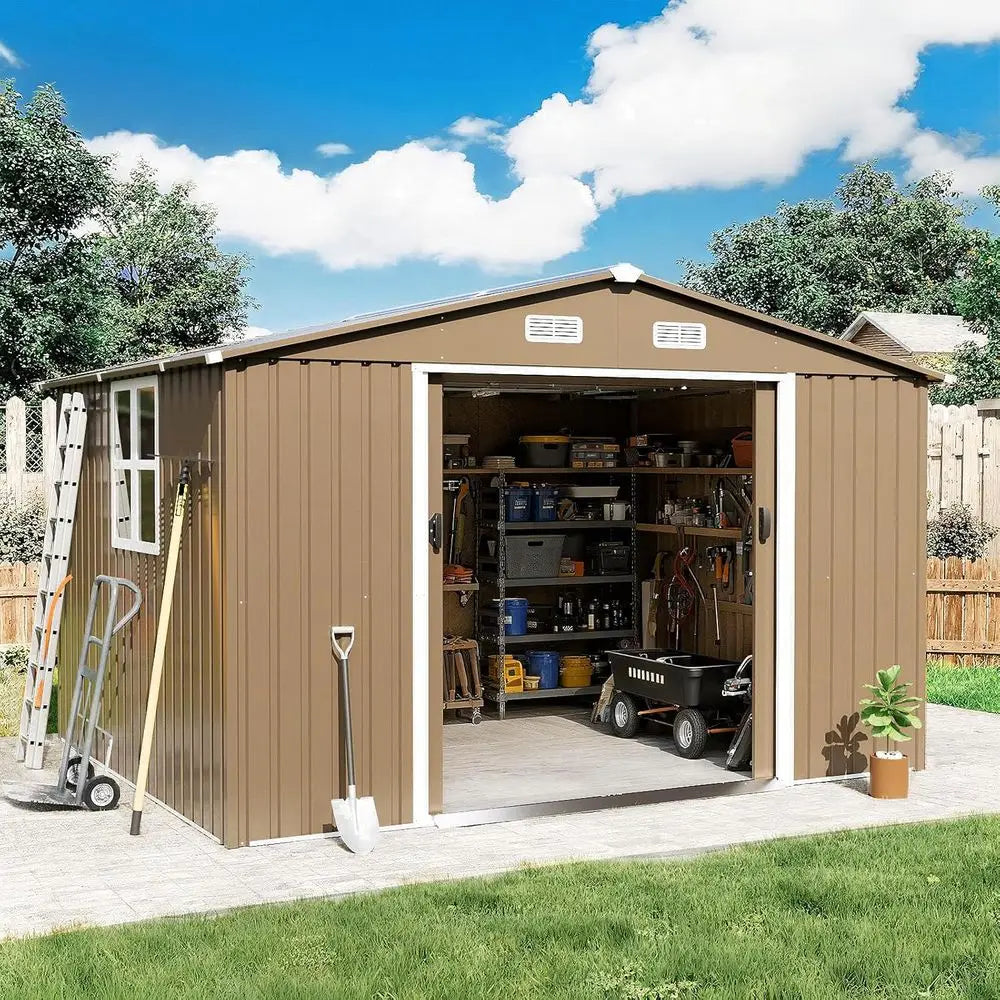 10T x 8T Outdoor Storage Shed with Large Window and Sloped Step,