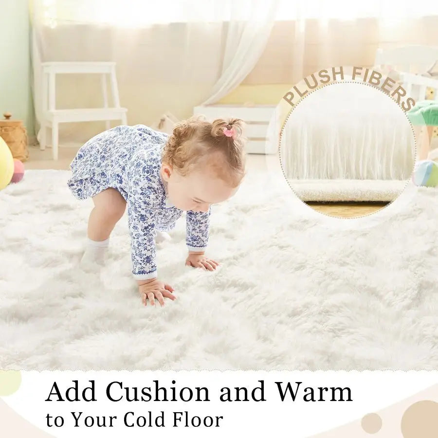 Fluffy Rugs for Living Room 5x8 Cream White, Washable