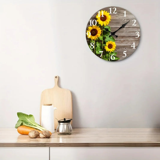 Rustic Sunflower-Themed Silent Wall Clock - . AA Battery Required (Not Included).