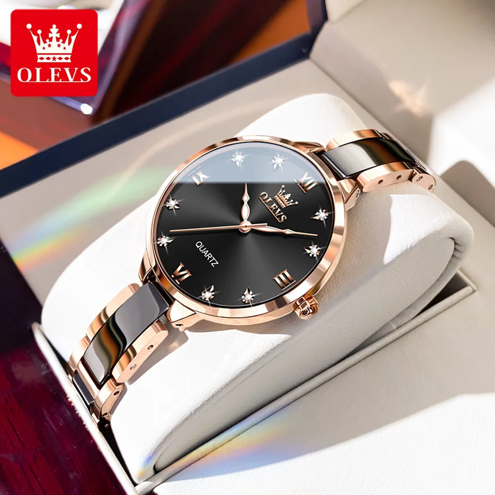 Luxury Women's Watches Elegant Fashion Ceramic Strip Waterproof.