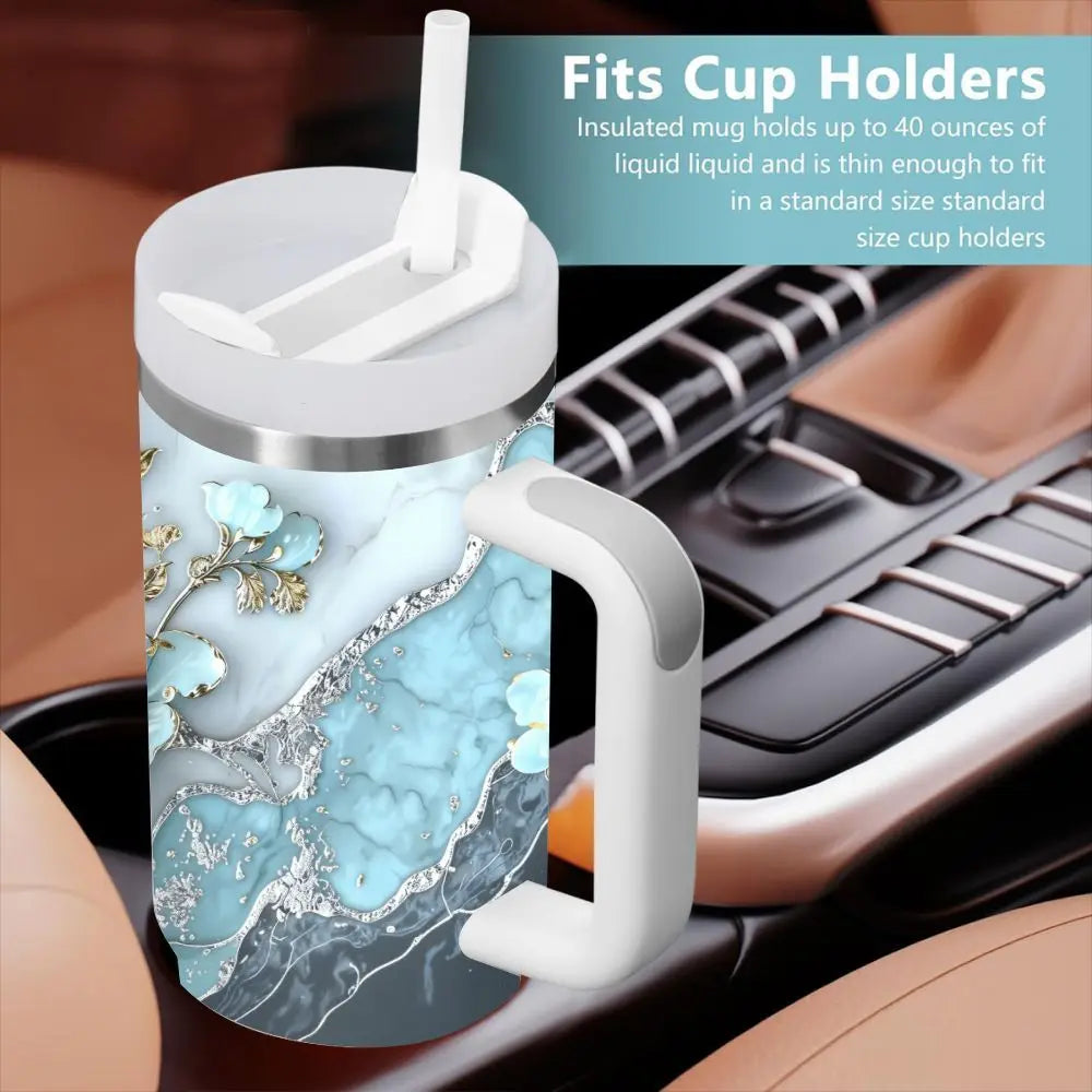 40oz Insulated Tumbler with Handle and Straw, . Double Wall Leakproof.  for Hot & Cold Drinks,.