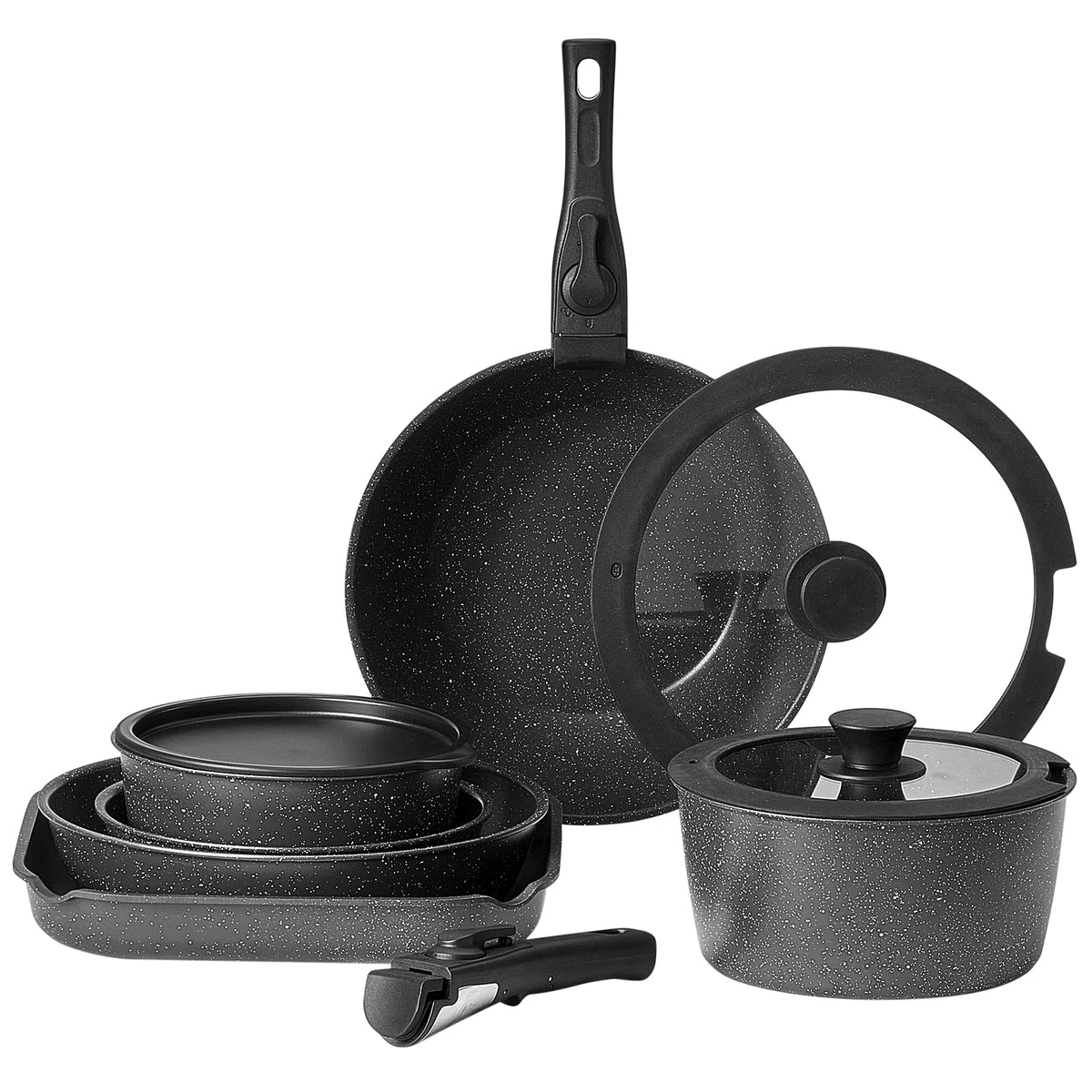 17 Pcs Nonstick Cookware Set Granite Pots and Pans Set Induction  Kitchen Cooking Set w/Frying Sauce Sauté Pan