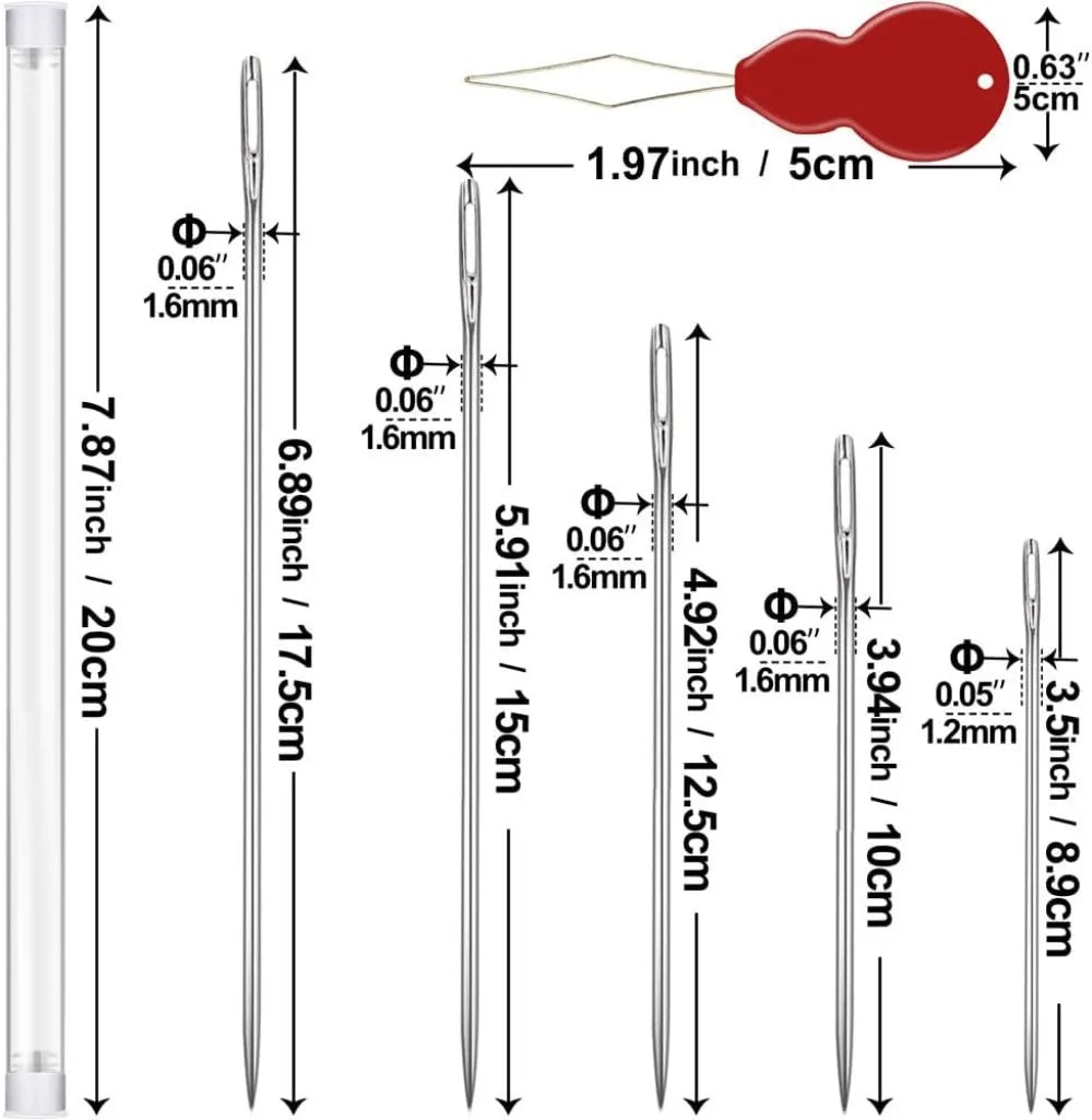 Extra Long Sewing Needles, 15 Pcs & 5 Sizes Upholstery Needles 4-8 inch .