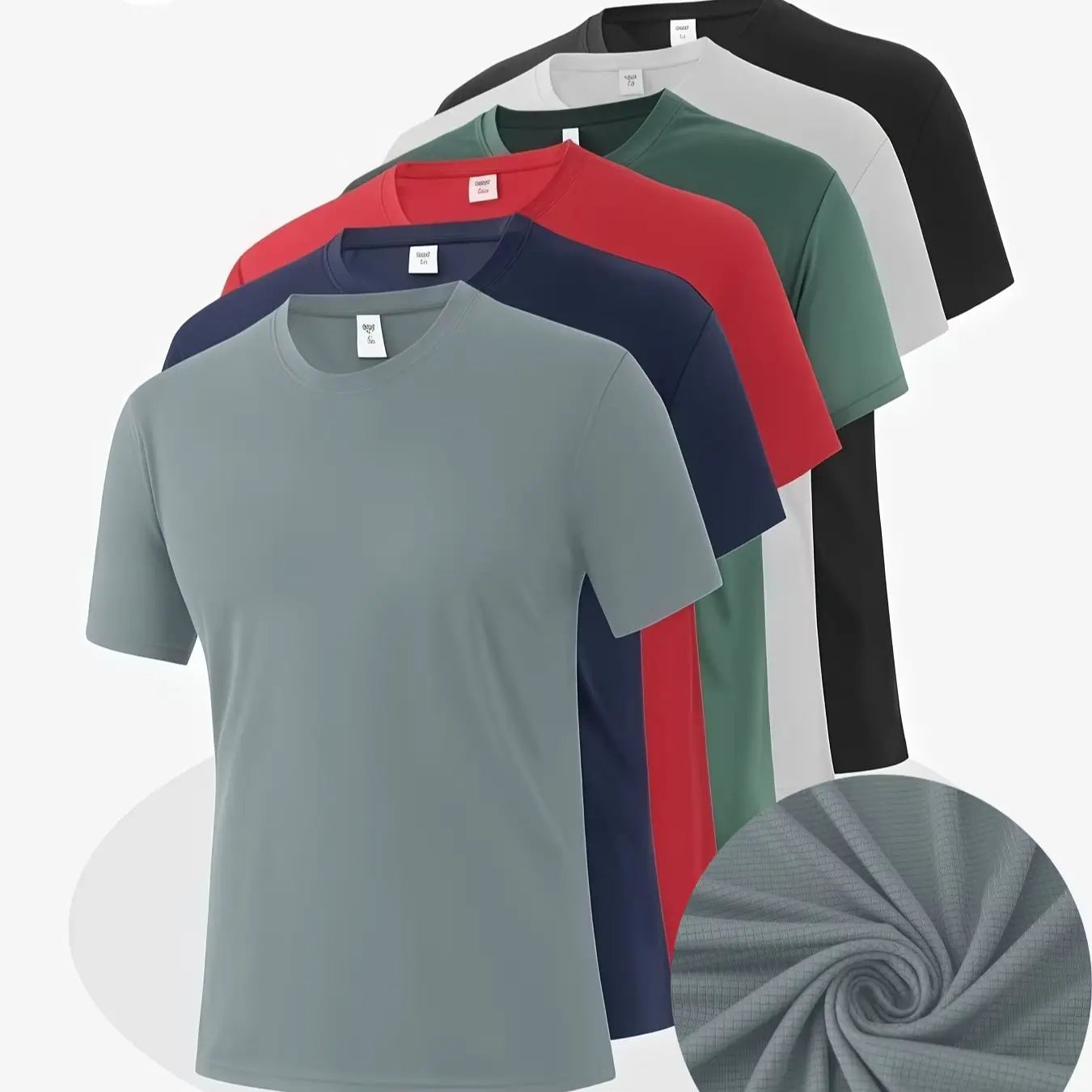6-Pack Men's Breathable Polyester Crew Neck T-Shirts - Lightweight, Moisture-Wicking
