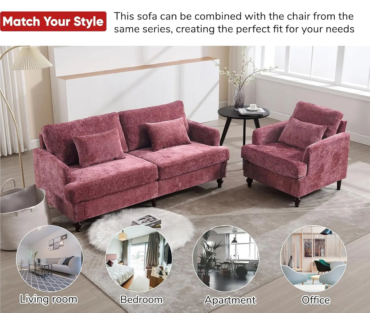 70 inch Loveseat Sofa, Mid-Century Modern Love Seat Couch with Wood Legs, Upholstered Comfy Sofa.