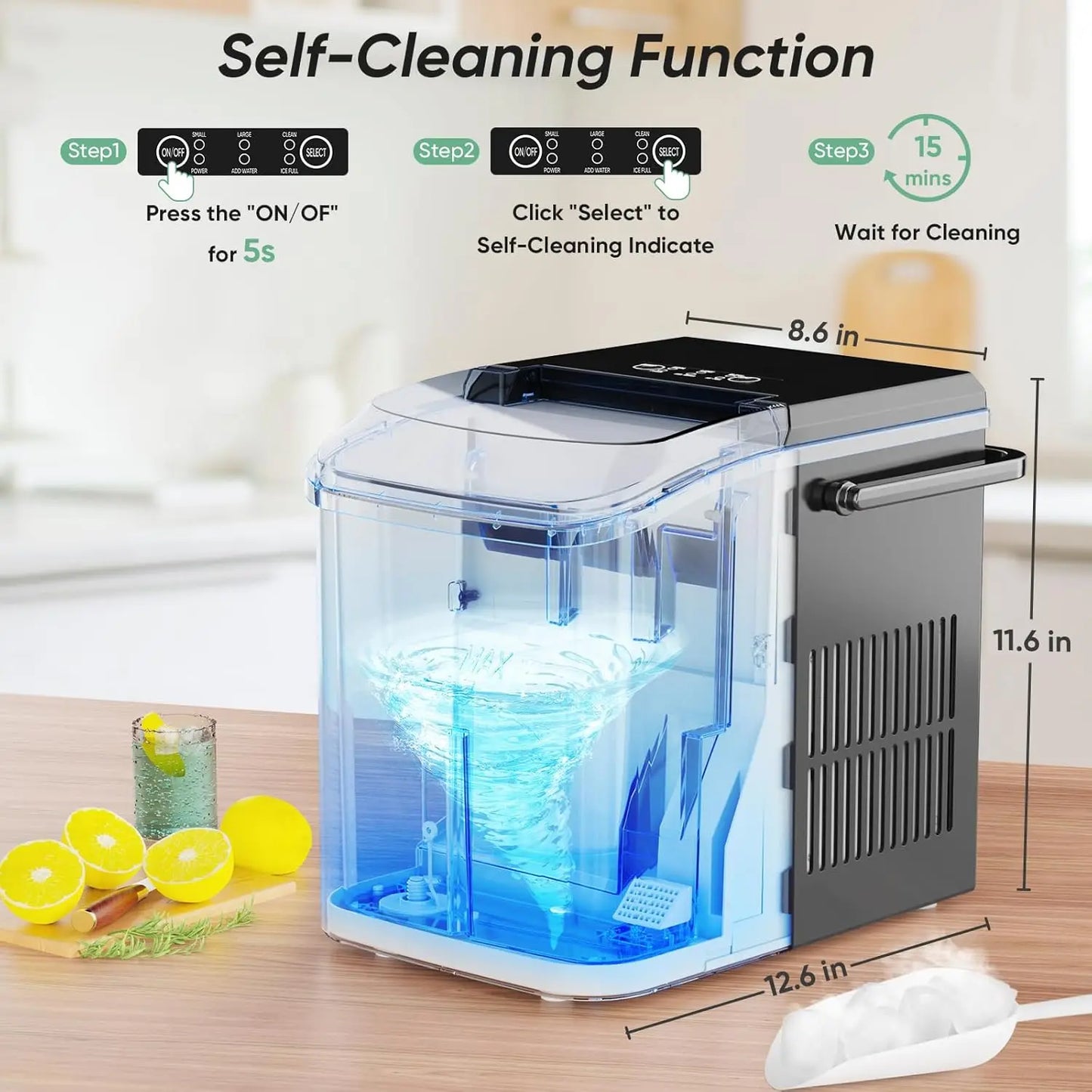 Portable Countertop Ice Maker, 26lbs/24H, 9 Cubes in 6 Mins,.