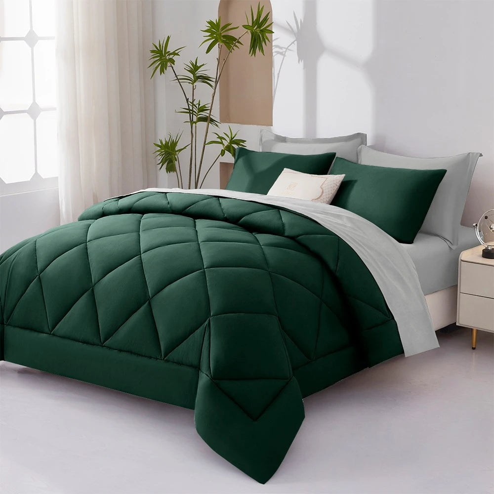 5/7pcs  Comforter Sets Queen-Breathable Comforter-Ultra-Soft Fluffy Fiber Filling, Warmth For All Seasons-Bed In A Bag .