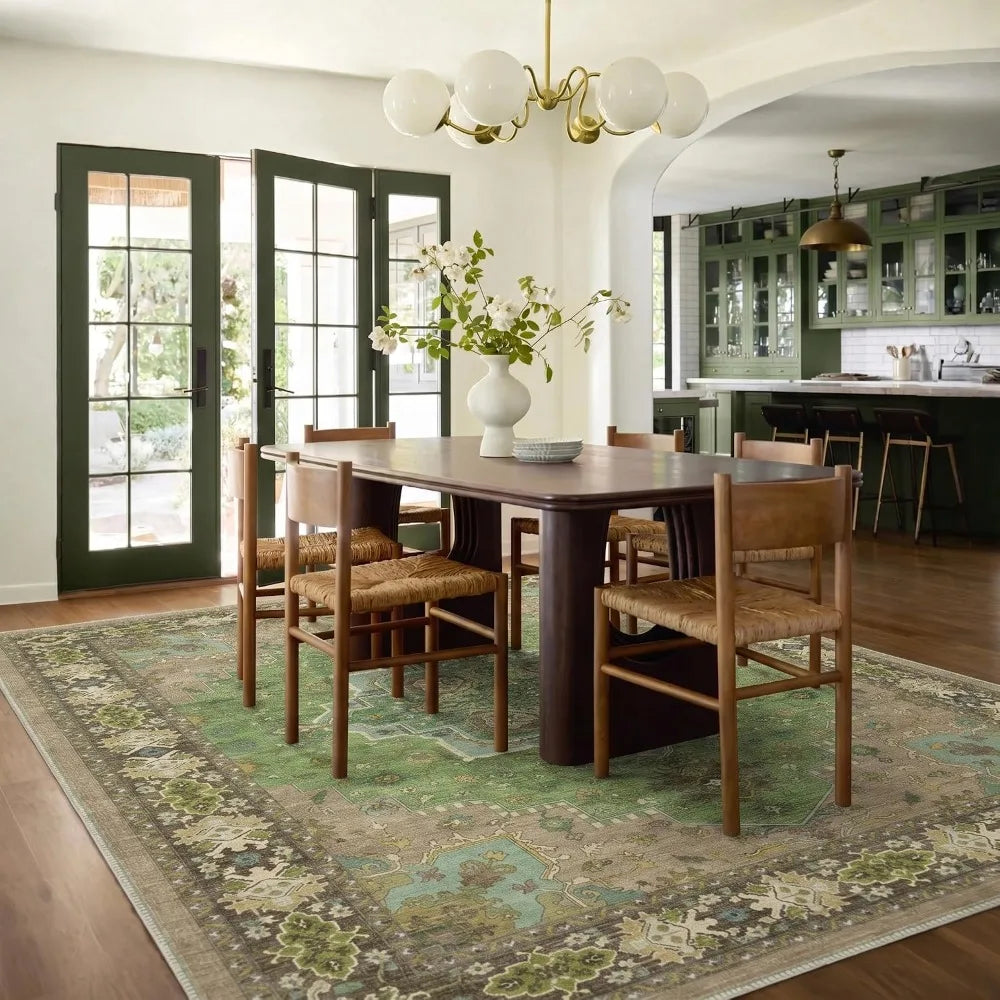 8x10 Vintage Washable Area Rug. Low-Pile Non-Slip Carpet for.