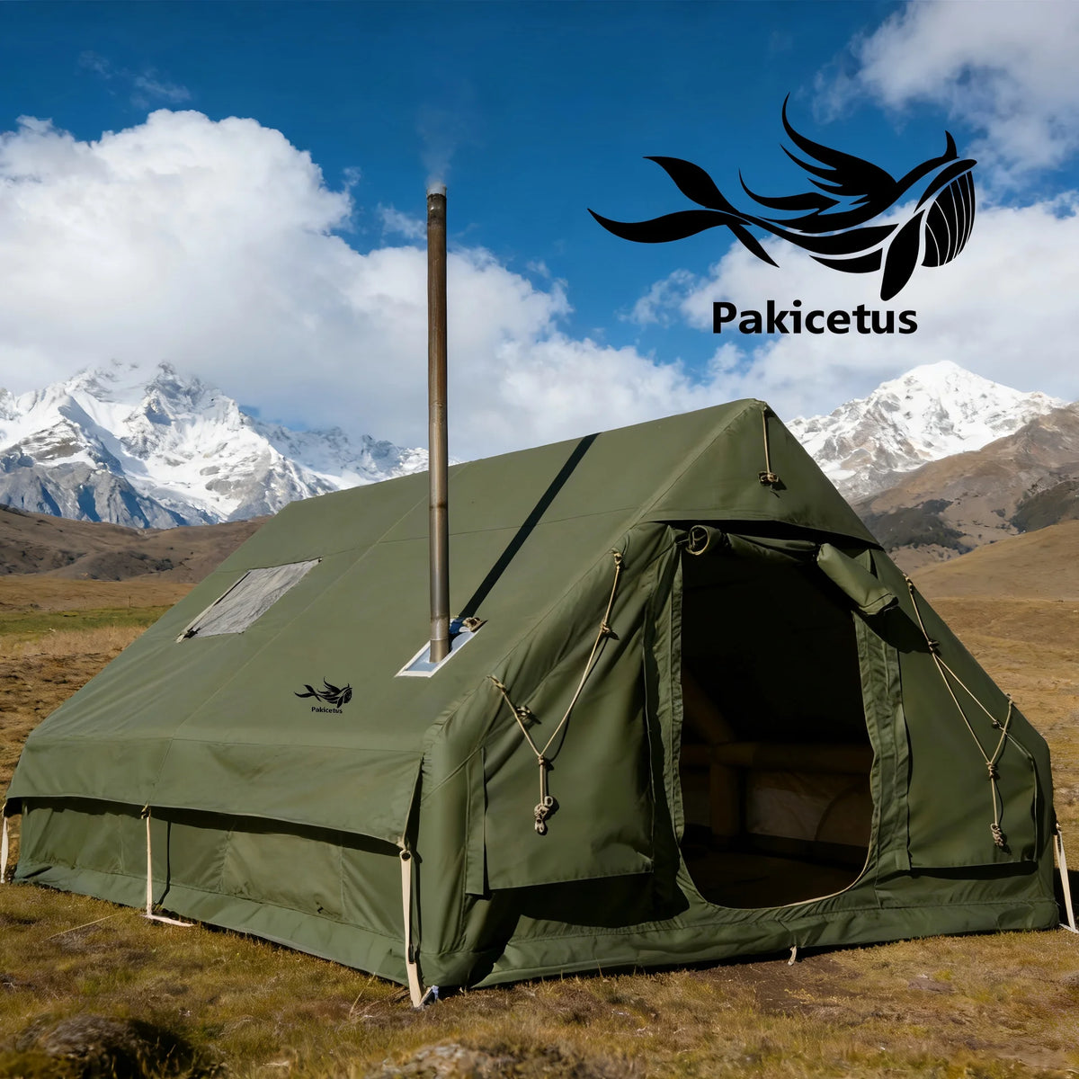 PAKICETUS Large Luxury Inflatable Glamping Tent with Manual Hand Pump, Easy Setup 4 Season Anti-Snow Spacious Family Shelter, Weatherproof Air Tent .