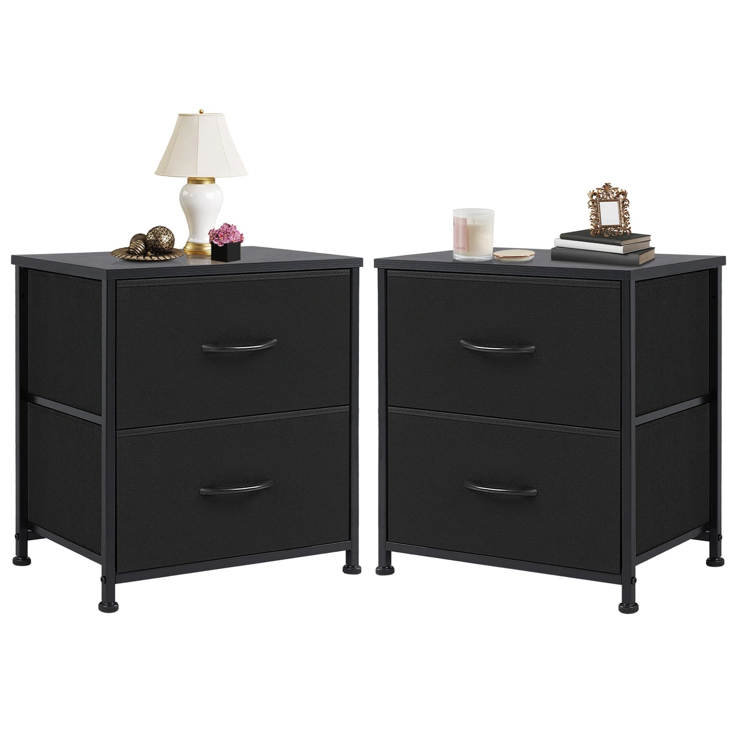 Nightstand Bedside Table Storage Closet Chest 2 Fabric Drawers