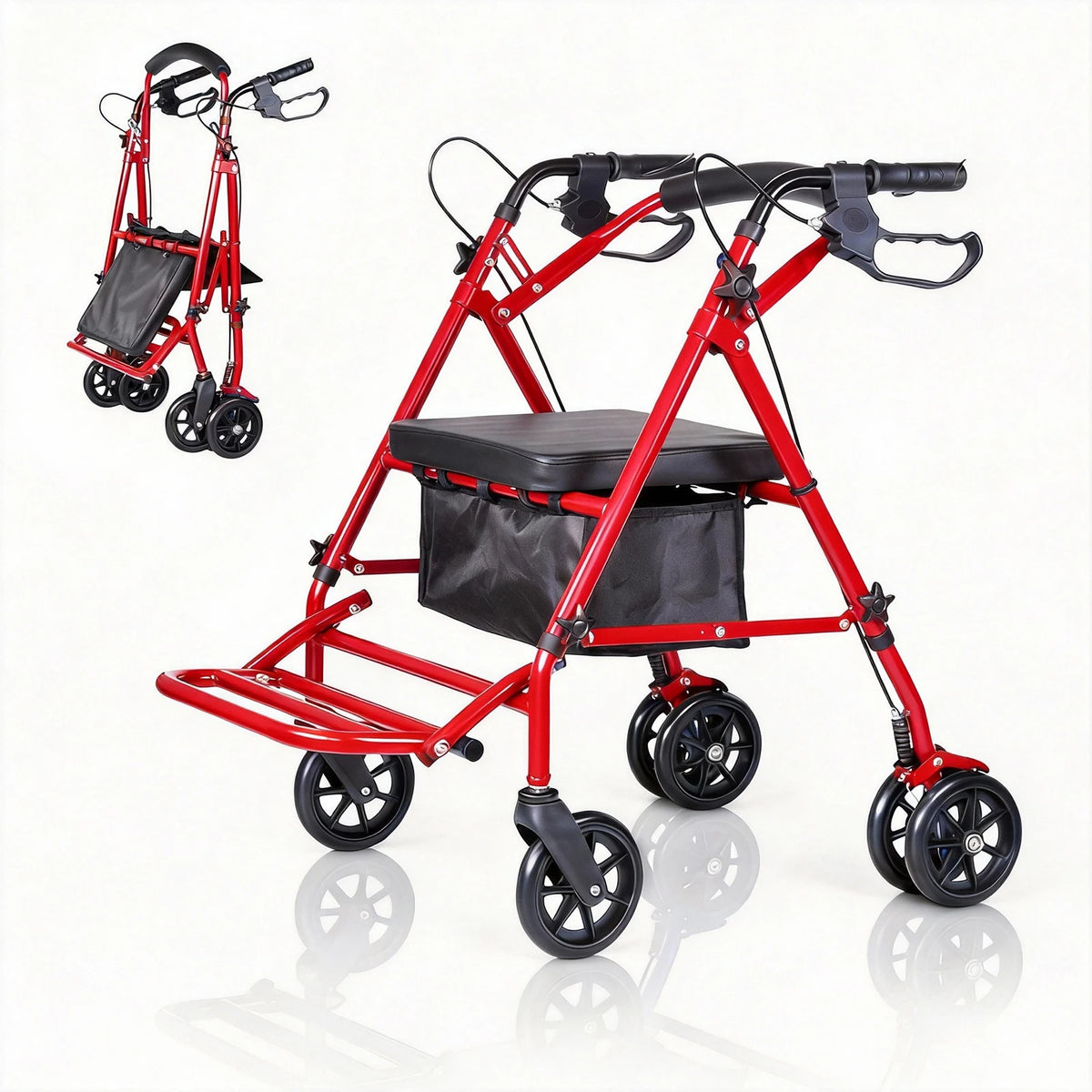 Lightweight Foldable Transport Wheelchair for Adults Foldable Portable Wheelchair Adjustable Height & Under seat Storage Bag