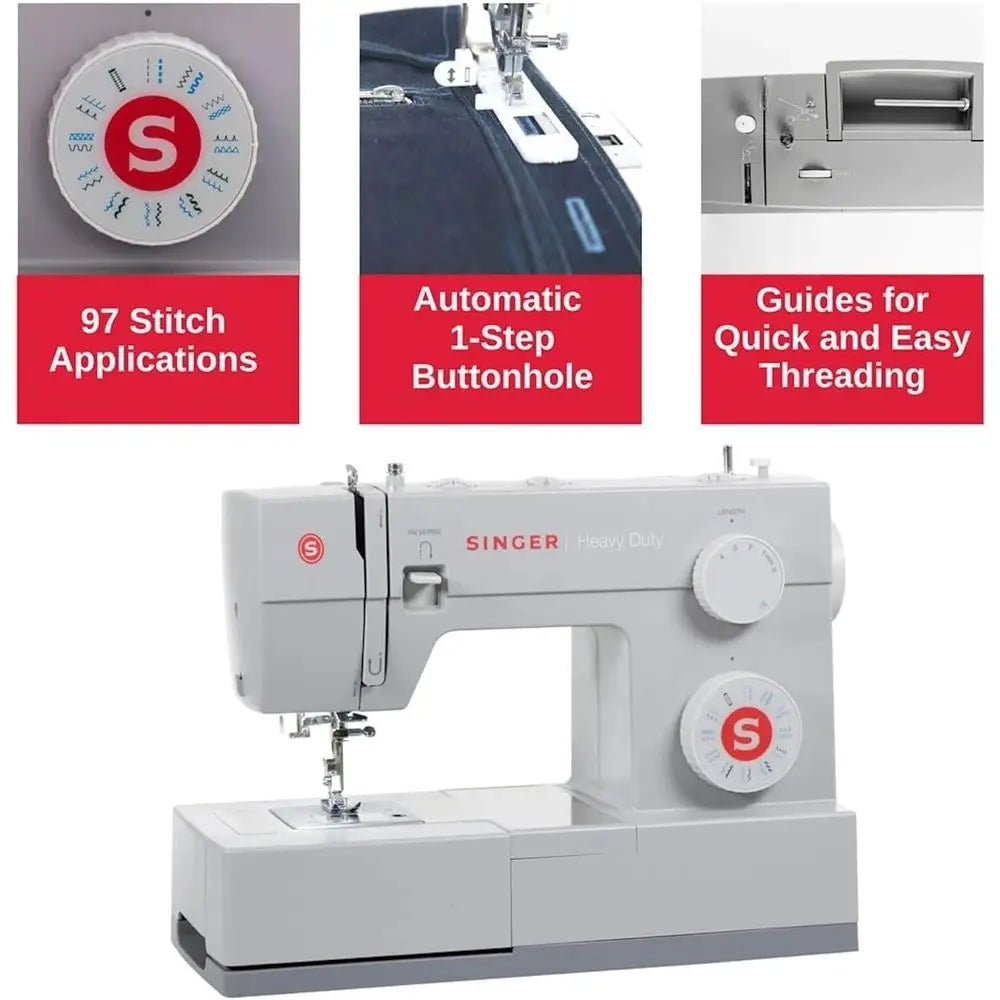 Powerful High-Speed Sewing Machine with 97 Stitches, Metal Frame, 1-Step Buttonhole, LED Light, Grey