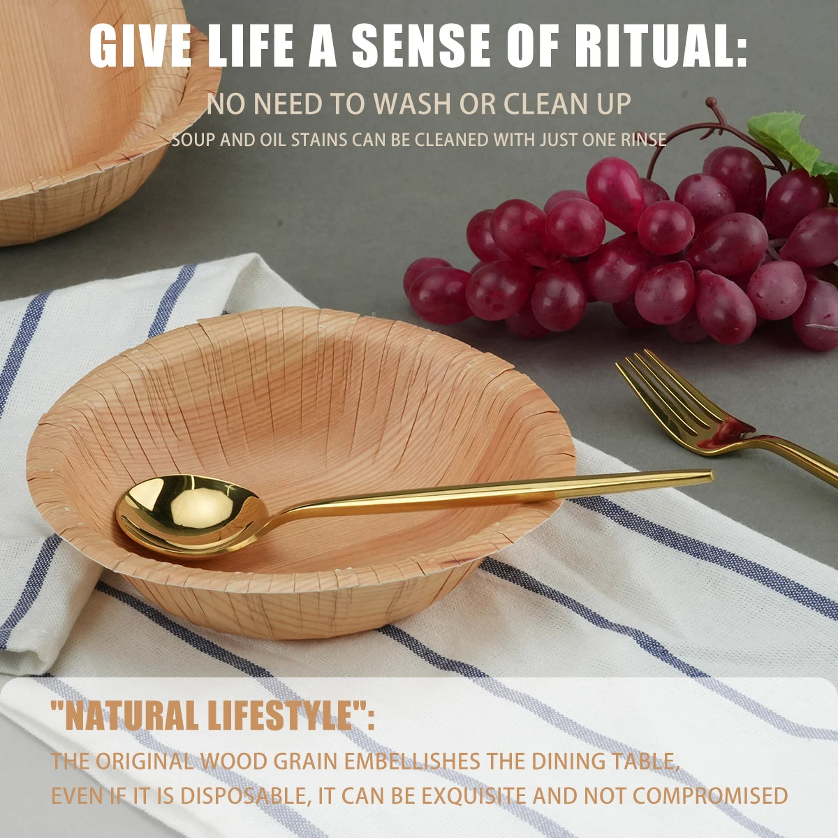 200ml Disposable Paper Bowls Microwave-Safe .Wood Grain Design.