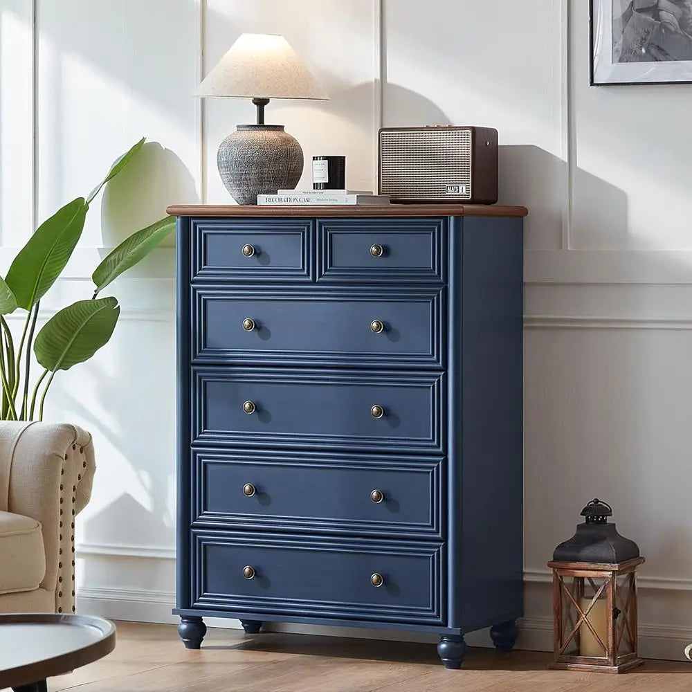 4-Piece Wooden Bedroom Furniture Set: 6-Drawer Dresser & 43.5 Tall Chest, 18 Column Nightstands