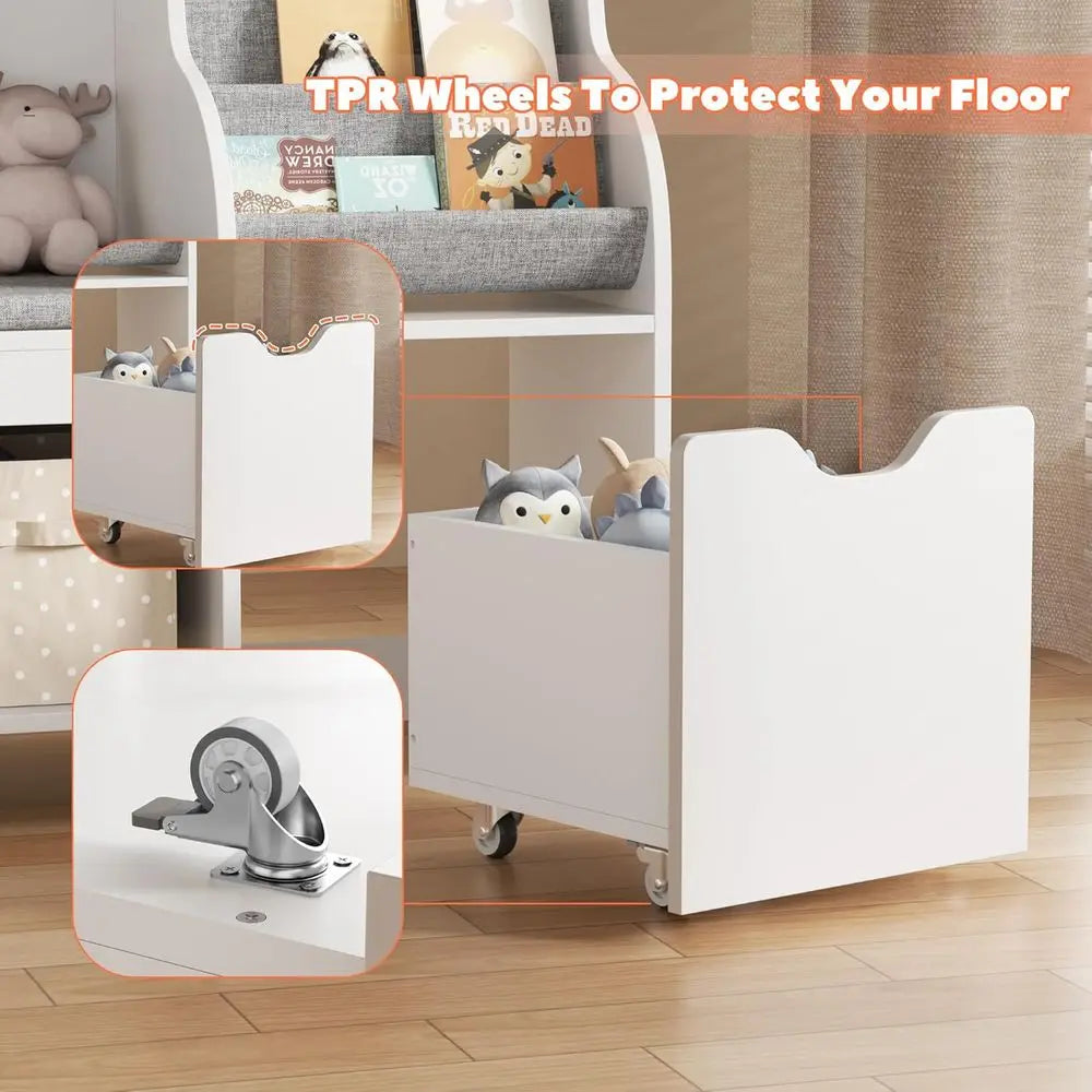 Children's Reading Corner with Storage, Animal Holder, Cushioned Seat,.