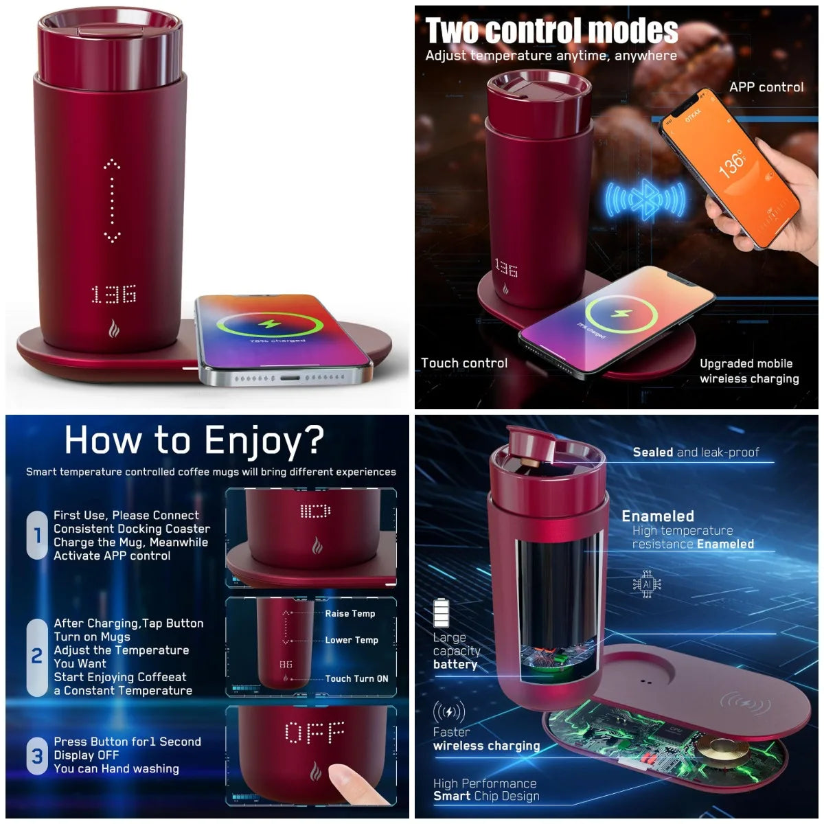 Temperature Control Heated Coffee Mug Smart Self Heating Travel Mug 12 Oz