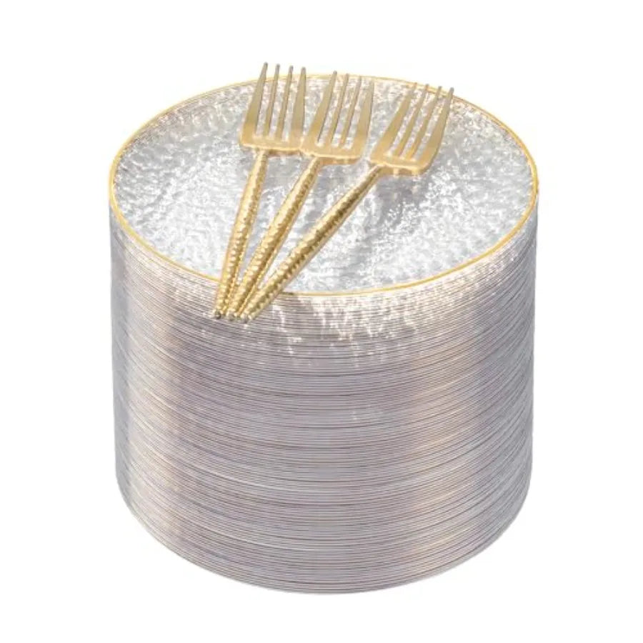 200Pcs Plastic Dessert Plates Appetizer Plates with Disposable Forks.