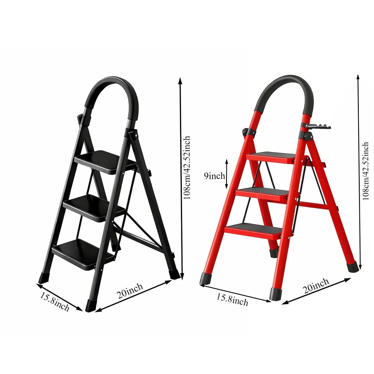 1 Heavy-Duty 3/4-Step Portable Folding Ladder, 500 Lb Weight Capacity,.