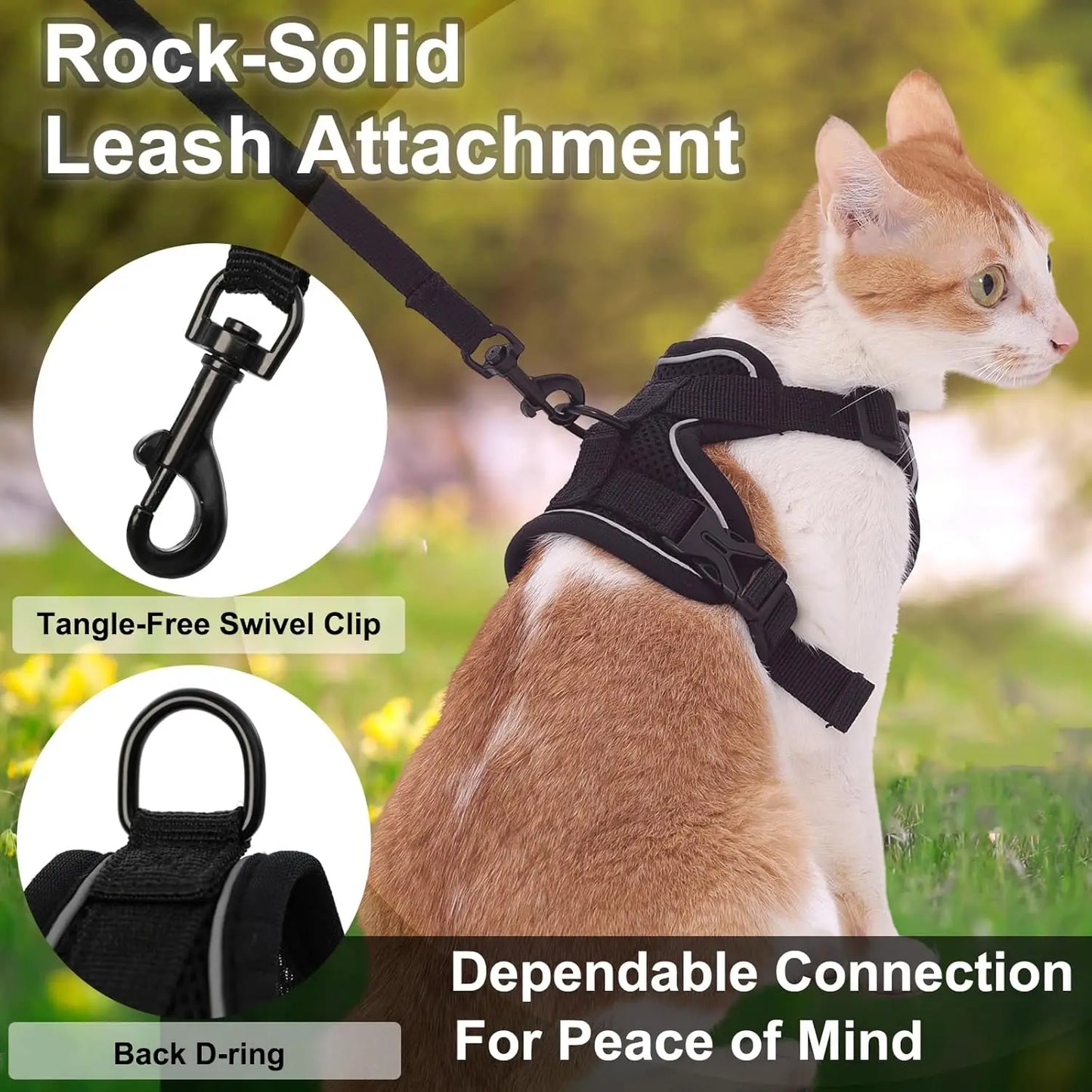 Cat Harness and Leash Set, Escape Proof Reflective Vest with 4 Buckles for Walking, .