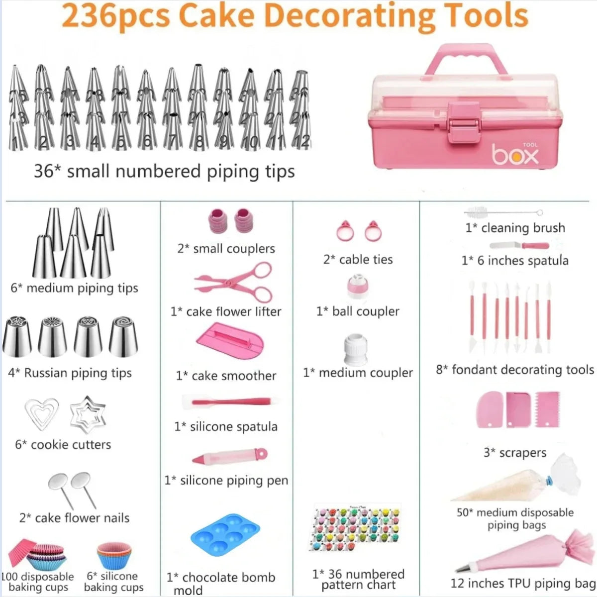 236Pcs Cake Decorating Tools Piping Bags and Tips Set  for Beginners,