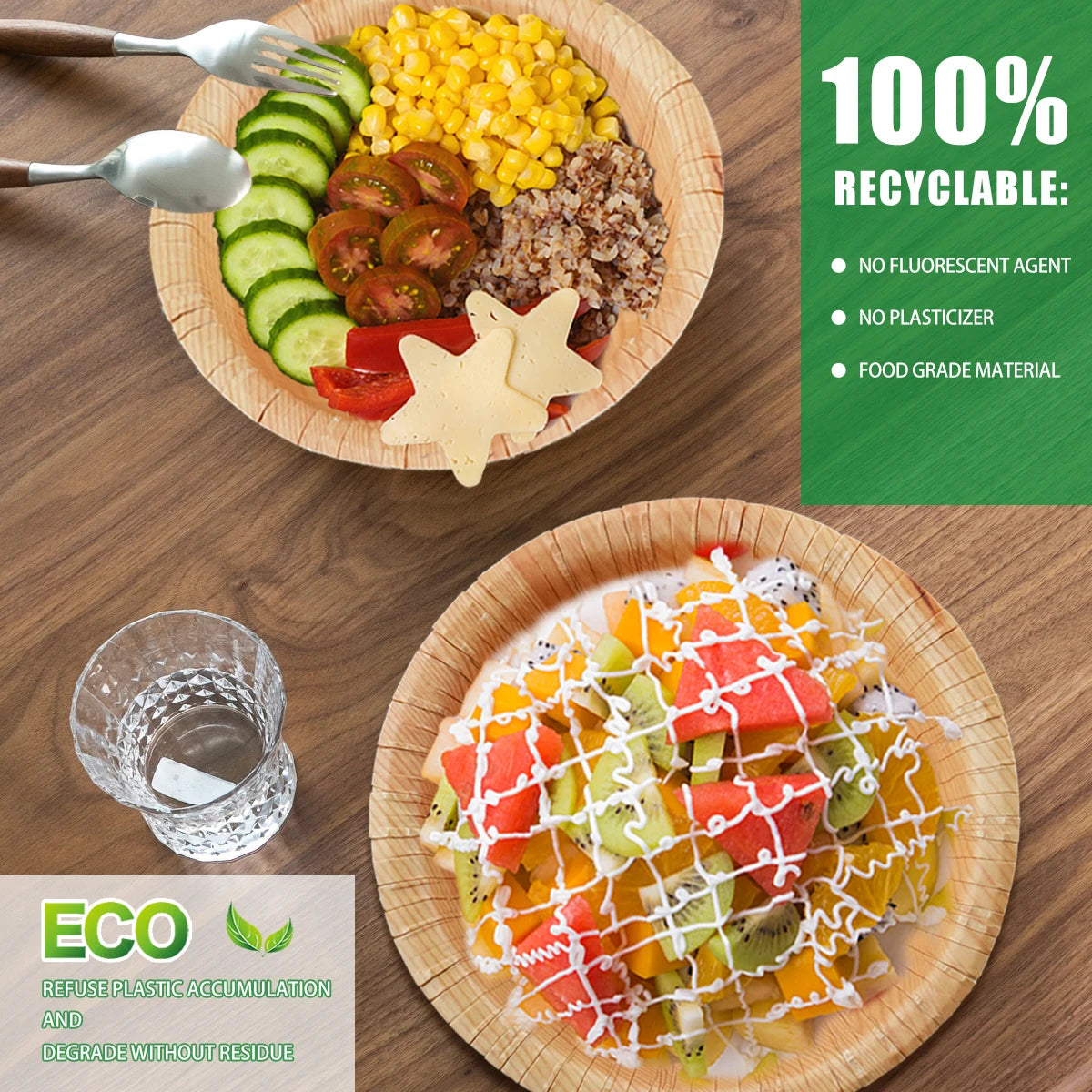 200ml Disposable Paper Bowls Microwave-Safe .Wood Grain Design.